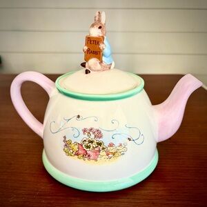 Peter Rabbit Ceramic Teapot - White with Pink & Mint Accents